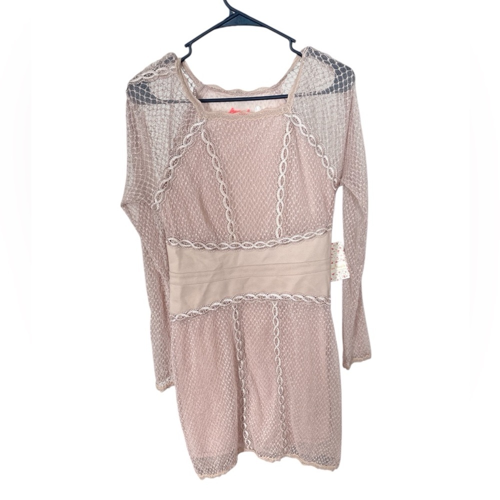 CLOSET CLEANOUT Free People mesh/lace body on dress- nude colored-Size L- NWT - Picture 2 of 9